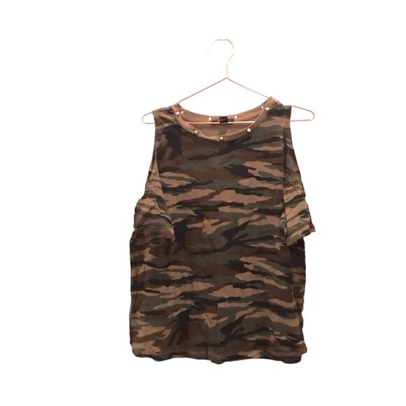 Forever 21 Navy Camo cold Shoulder Top - Size Small - Picture 2 of 4
